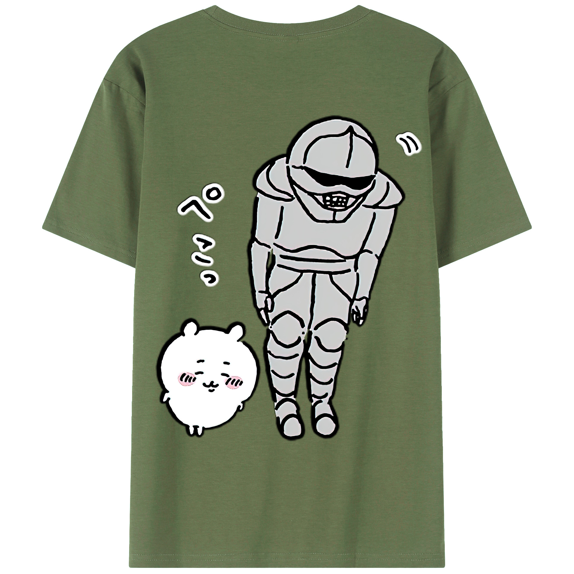 （画像用） ちいかわ 労働の鎧さん Chii-kawa Mr. Armor of Labor 綿100％ メンズ半袖Tシャツ（バックプリント） 通気性